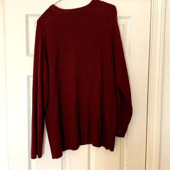 Vintage 80s Blue Ink Maroon Ribbed V-Neck Sweater - Picture 3 of 12